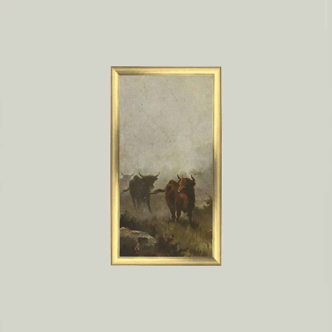 Dewy Morning Bulls Framed Artwork - 3 Sizes