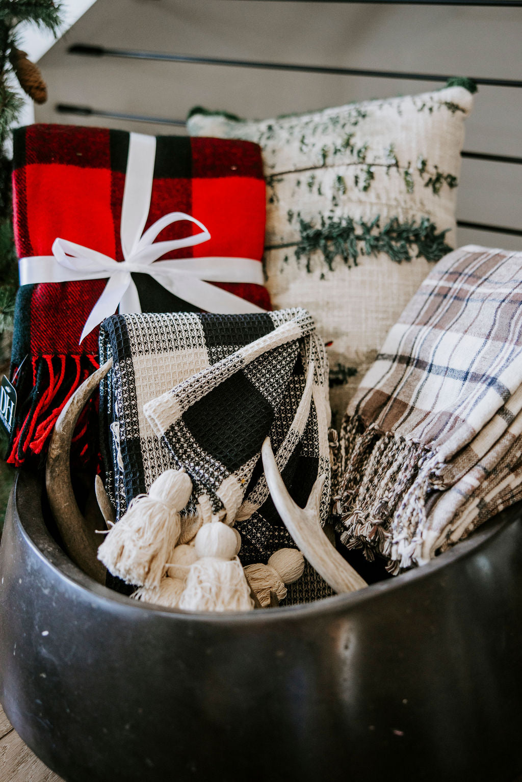 Checkered Cotton Throw Blanket w/ Oversized Tassels