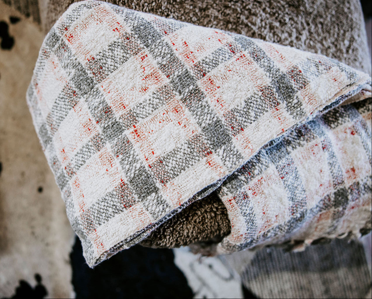 Handwoven Cotton & Wool Plaid Throw Blanket