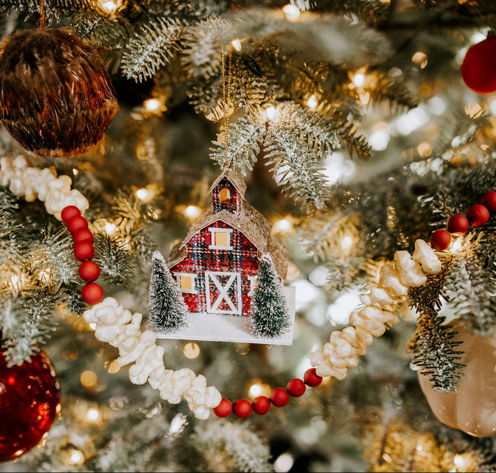Lighted Plaid Barn Ornament