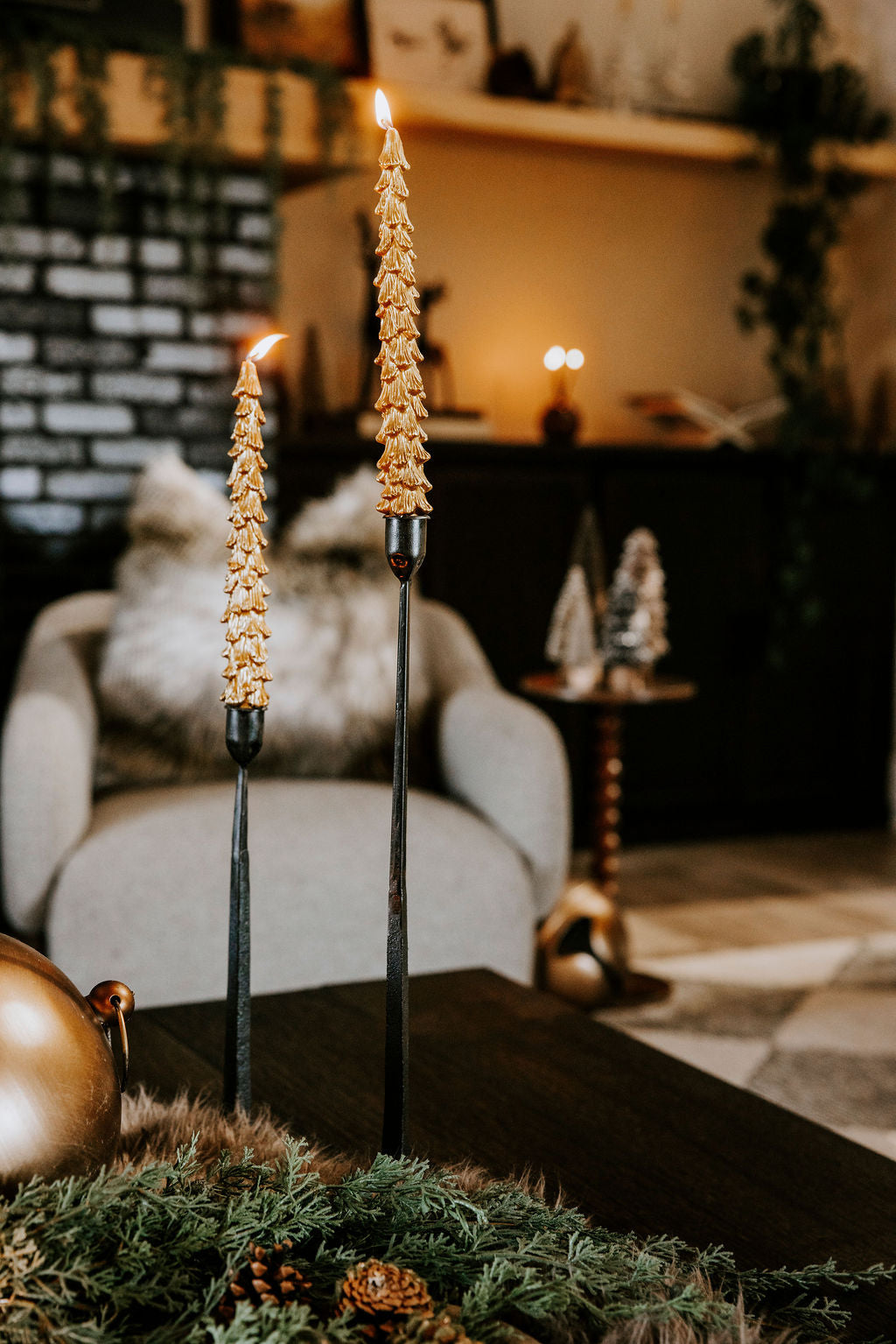 Gold Finished Tree Shaped Candlesticks - 2 Sizes