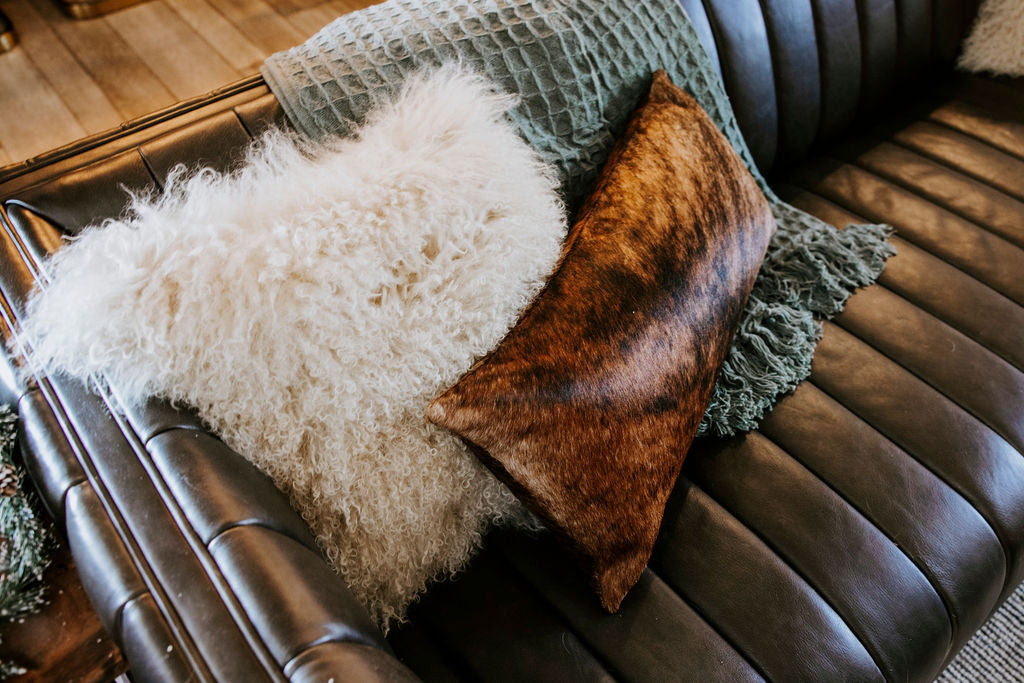 Natural Cowhide Lumbar Pillows - 12x24"