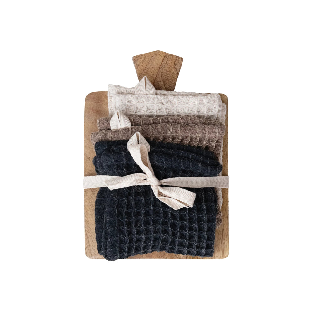 Small Serving Board with Set of Waffle Weaved Dish Cloths