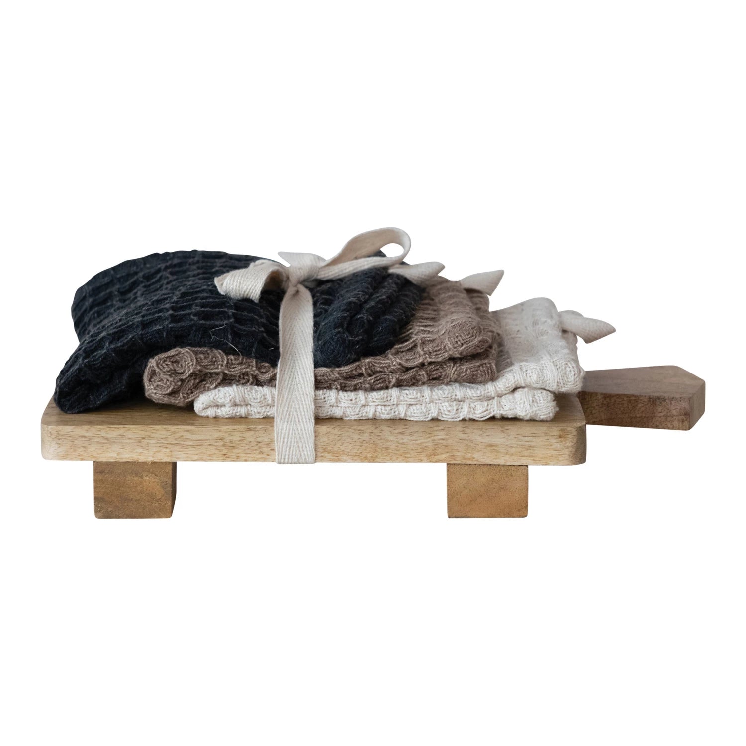 Small Serving Board with Set of Waffle Weaved Dish Cloths