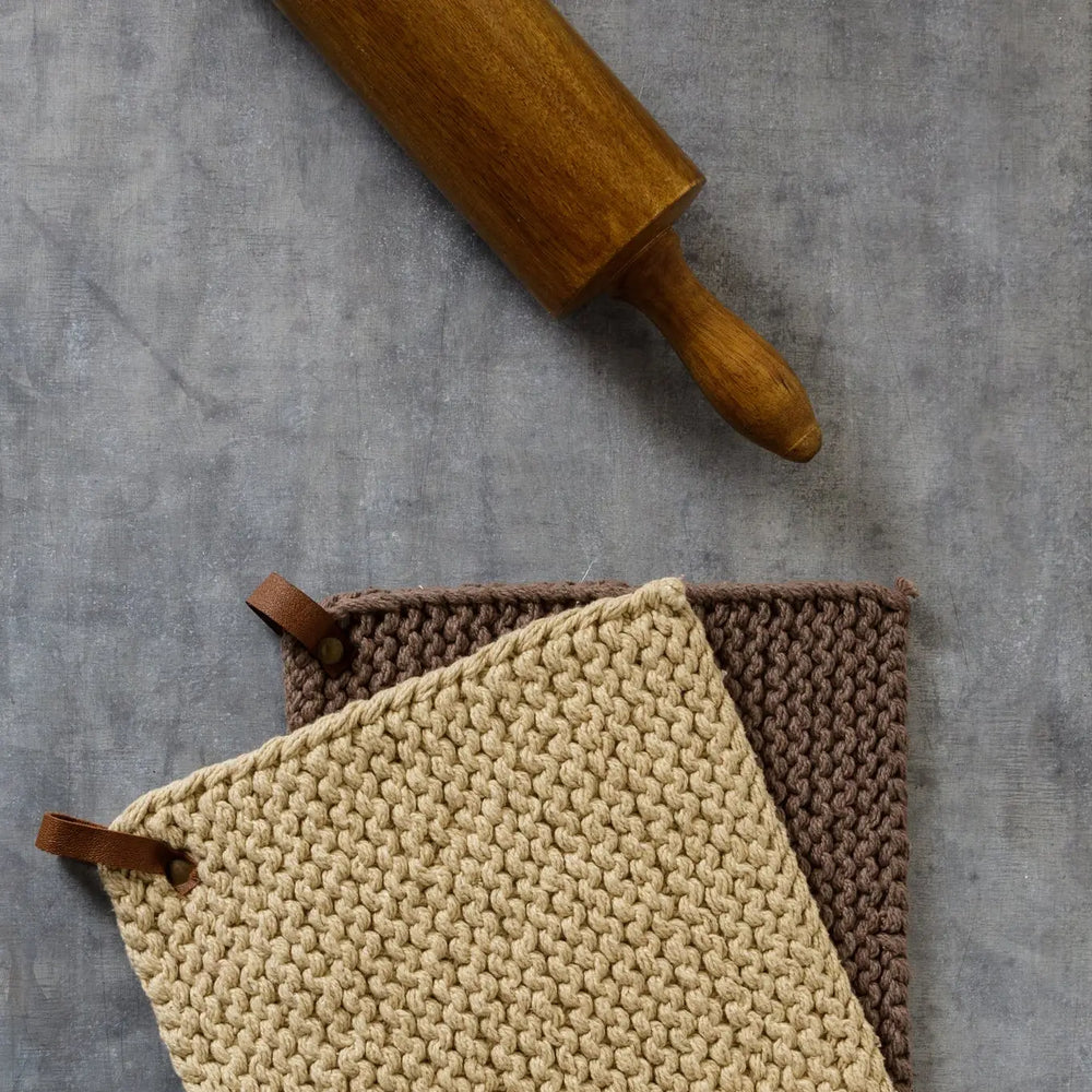 Knitted Cotton Pot Holders - 2 Colors