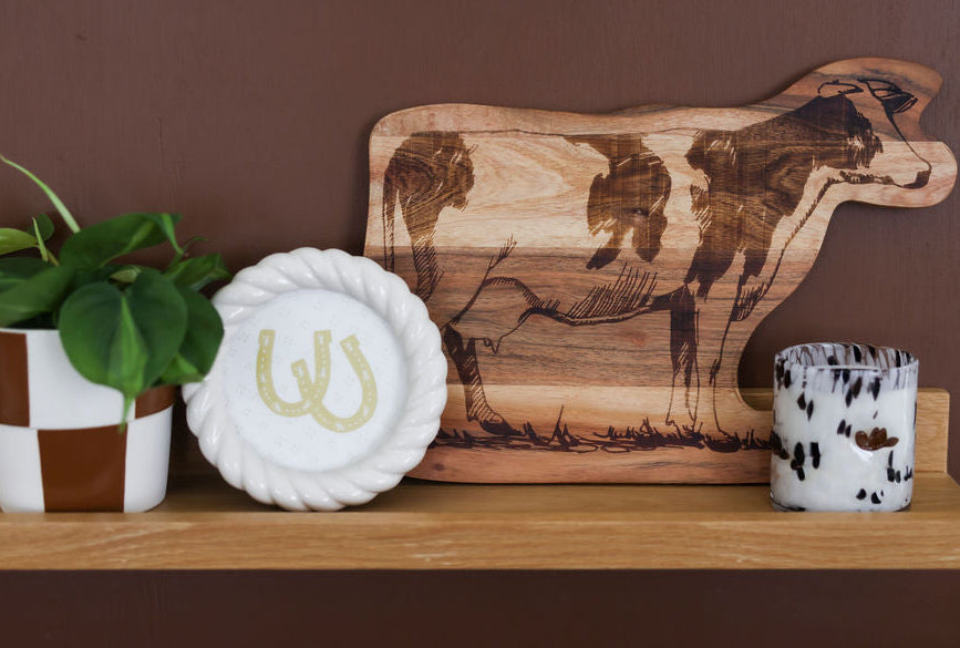 Handcrafted Cow Shaped Serving Board + Knife