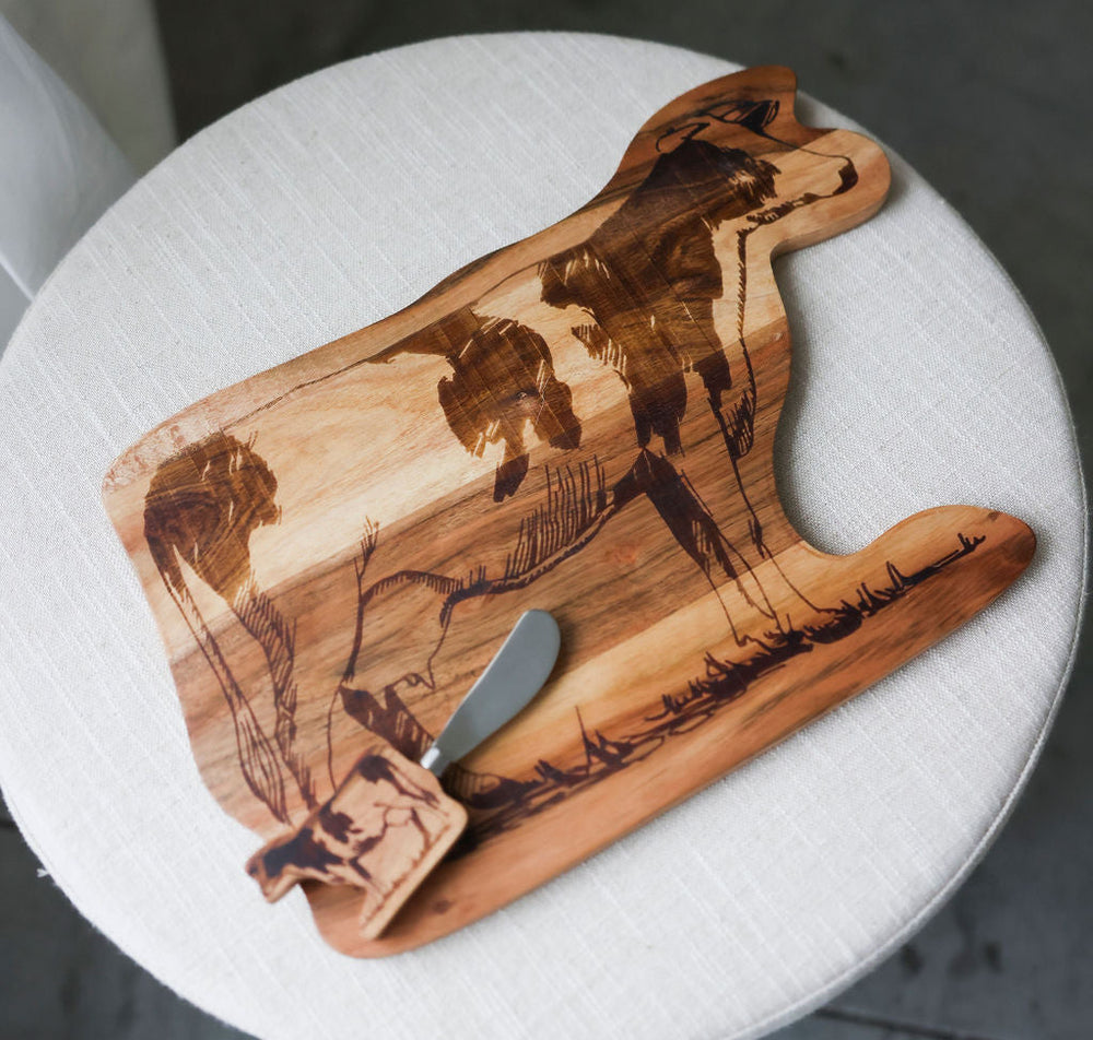 Handcrafted Cow Shaped Serving Board + Knife