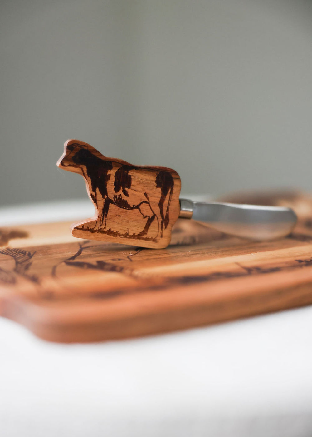 Handcrafted Cow Shaped Serving Board + Knife