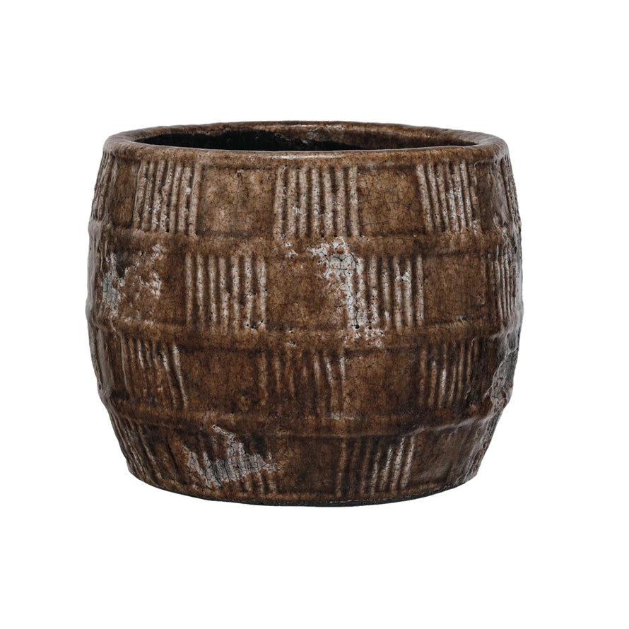 Round Embossed Terracotta Pot