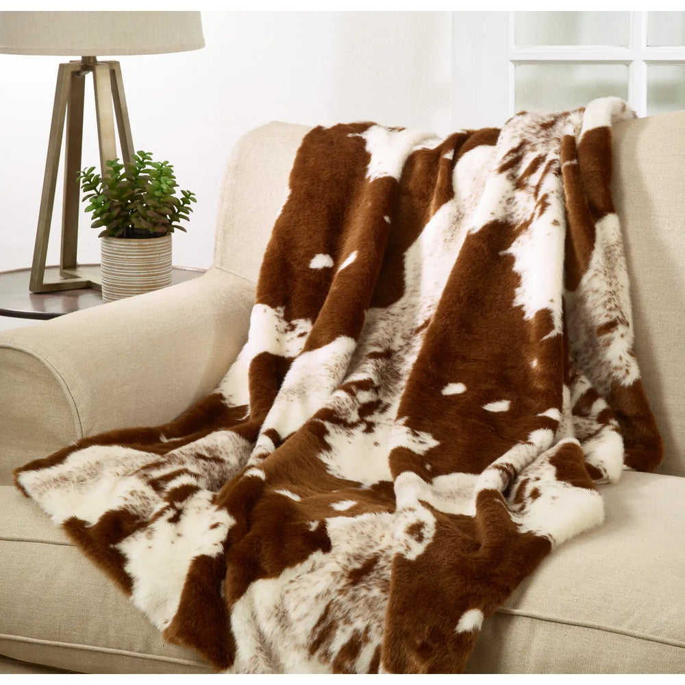 Faux Fur Cow Hide Throw Blanket