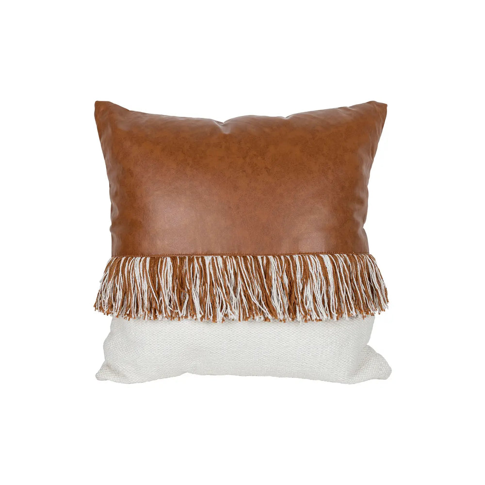 Handwoven Faux Leather & Cotton Throw Pillow