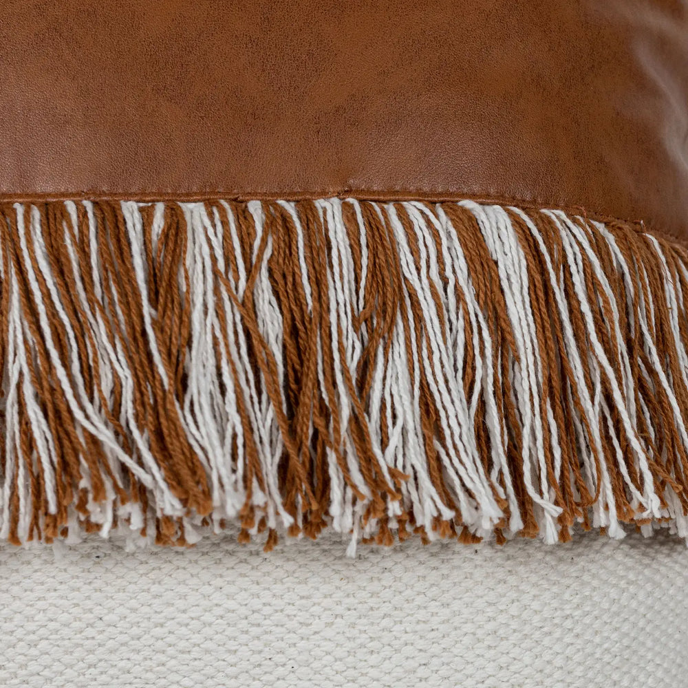 Handwoven Faux Leather & Cotton Throw Pillow
