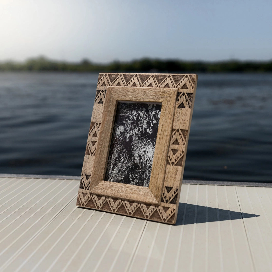 Hand Carved Southwestern Geometric Photo Frame