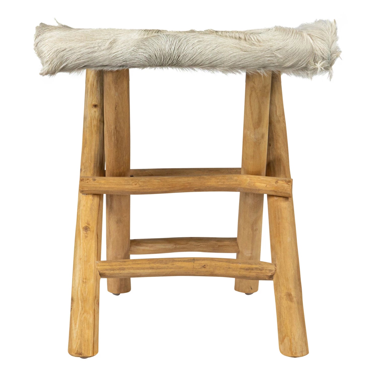 Folding Goat Fur & Teakwood Stool