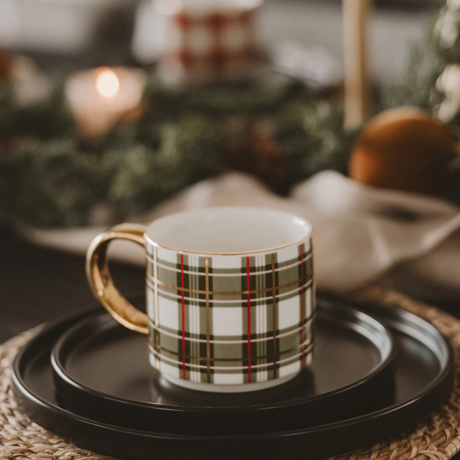 Holiday Plaid Mug w/Gold Handle - 2 Colors