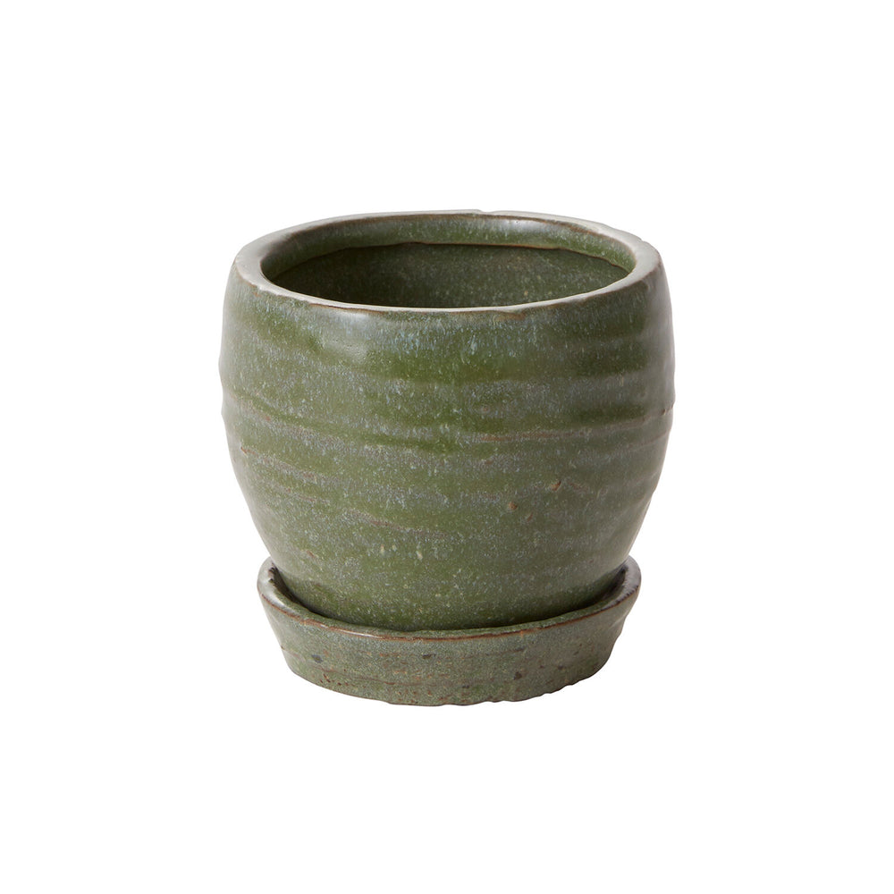 Rustic Green Planter & Saucer - 2 Sizes