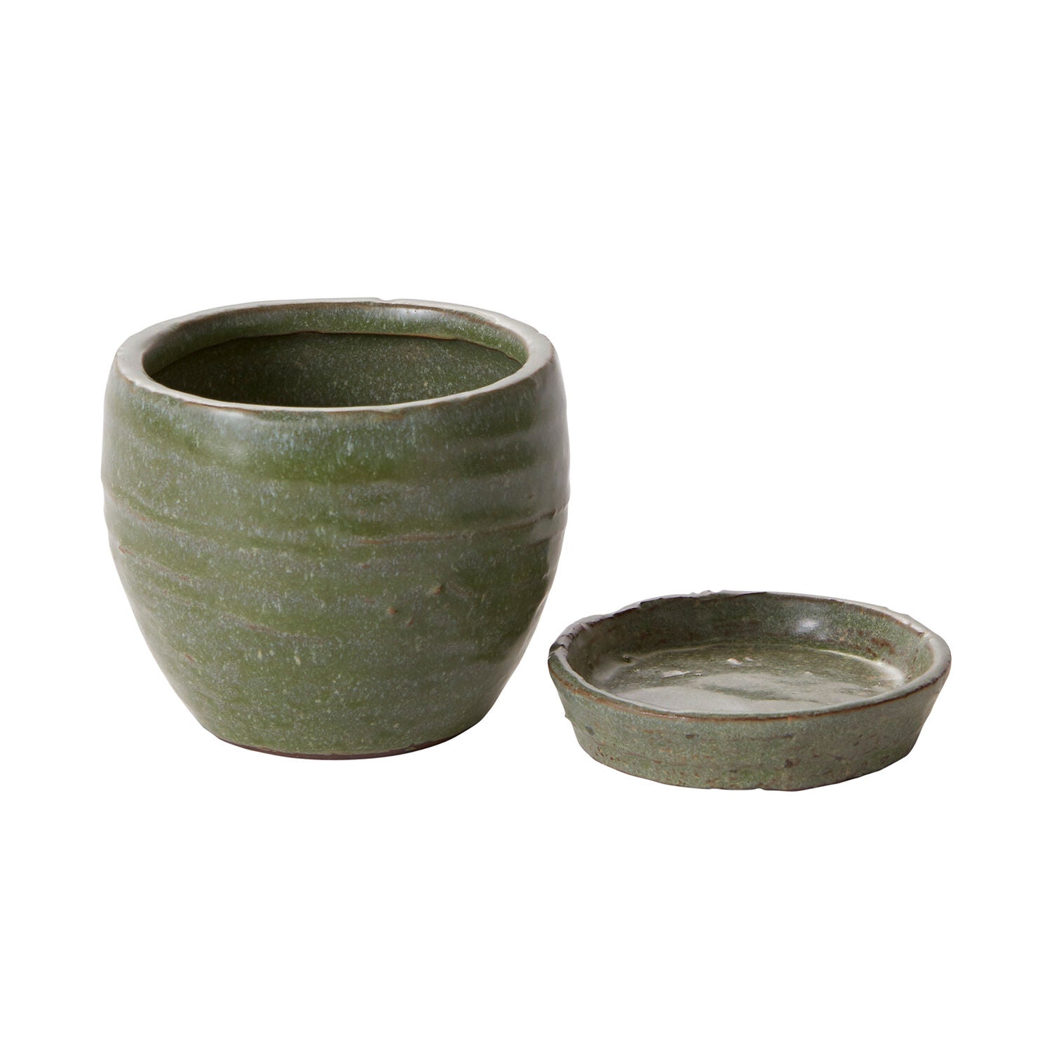 Rustic Green Planter & Saucer - 2 Sizes