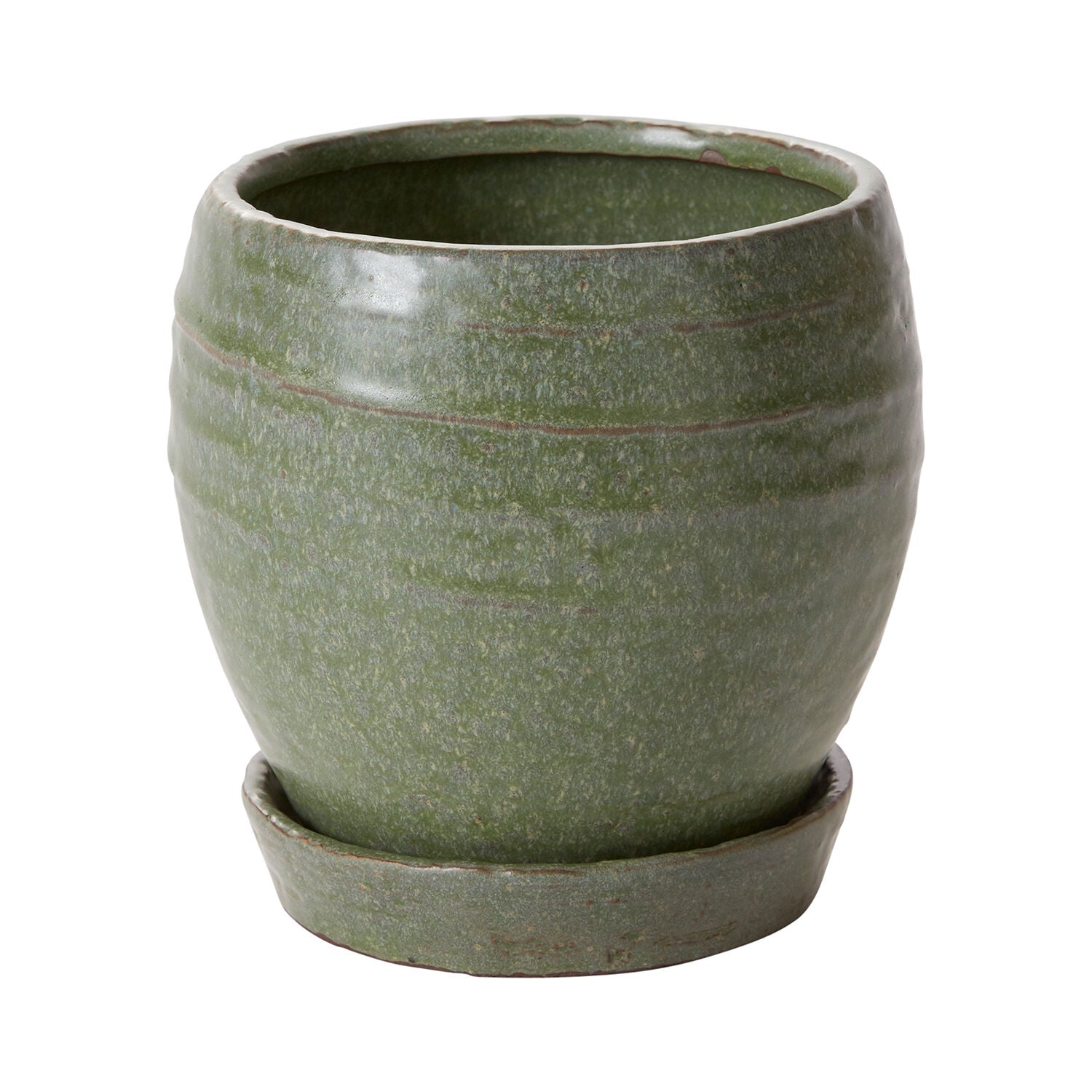 Rustic Green Planter & Saucer - 2 Sizes