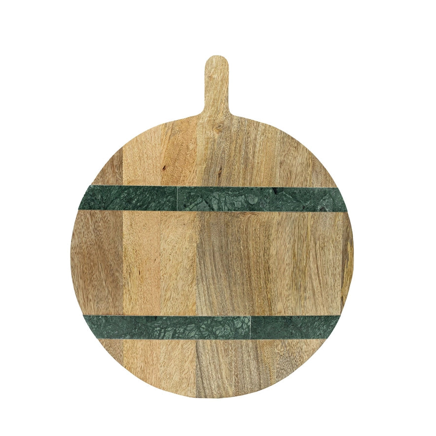Round Marble & Wood Serving Board