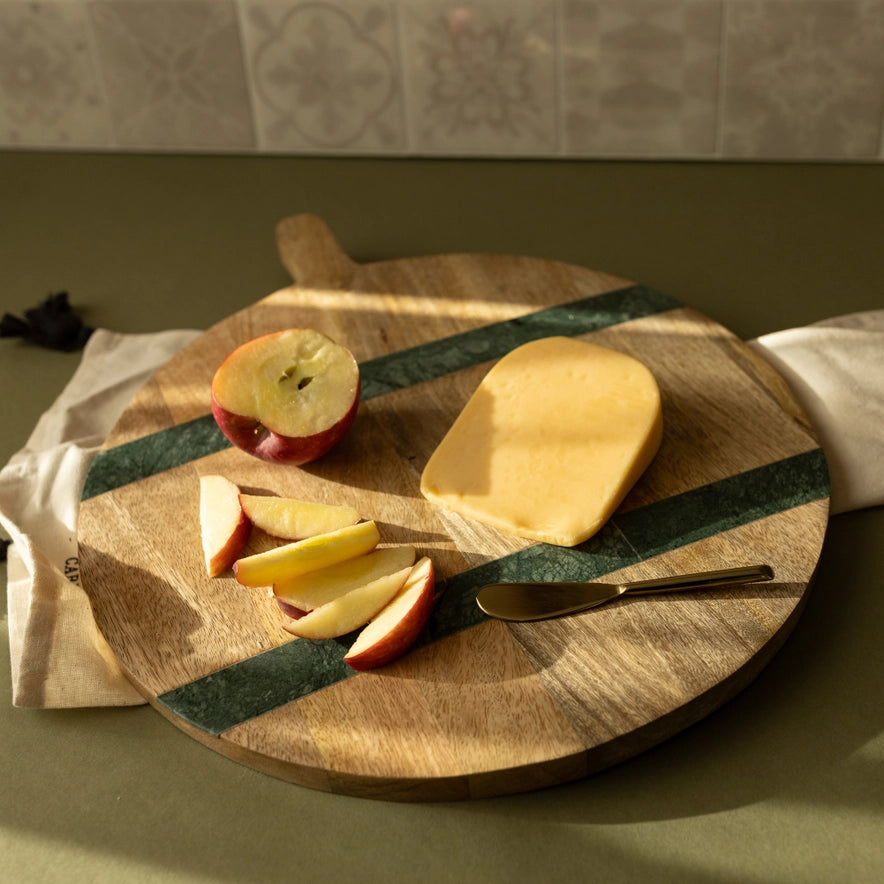 Round Marble & Wood Serving Board