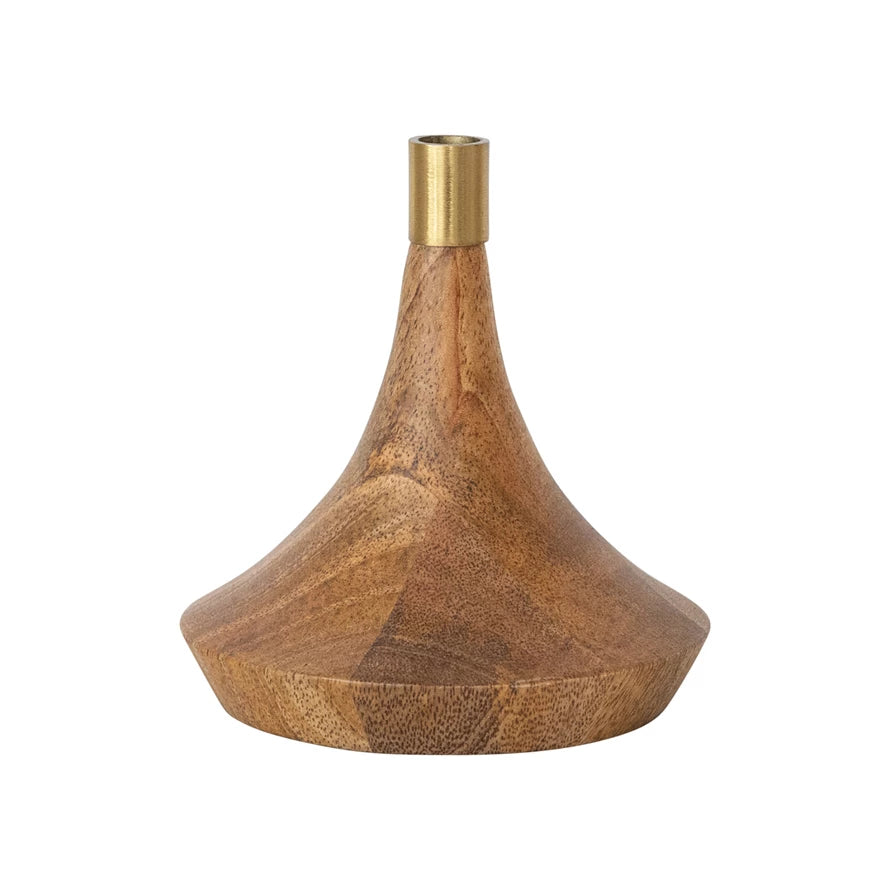 Round Mango Wood Taper Candle Holder