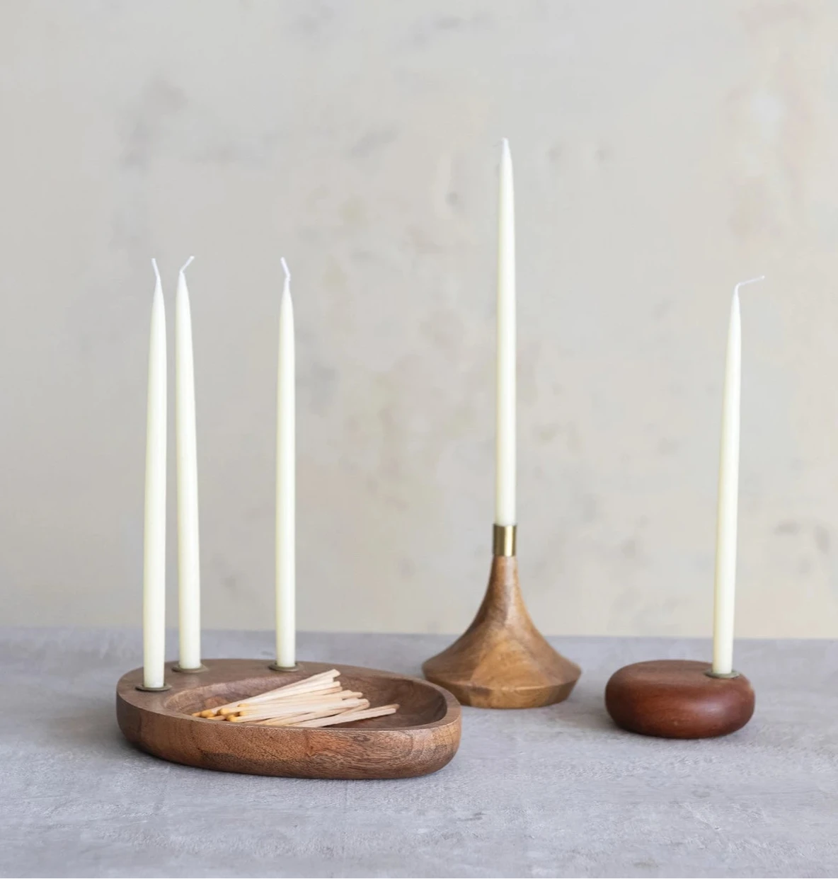 Round Mango Wood Taper Candle Holder