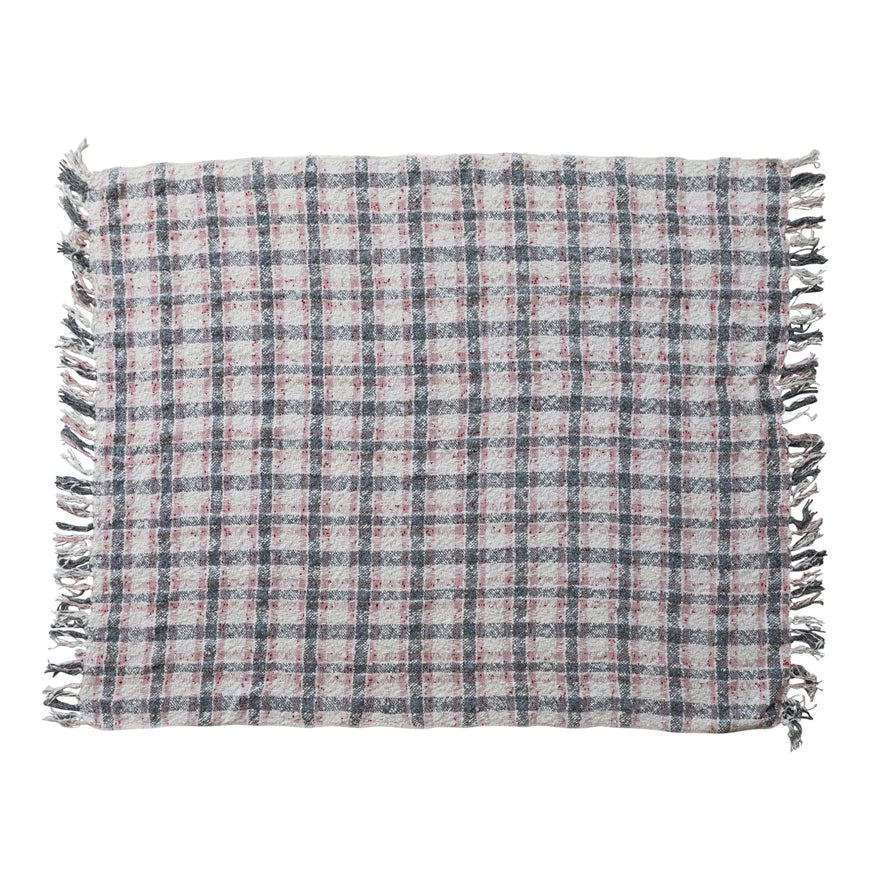 Handwoven Cotton & Wool Plaid Throw Blanket