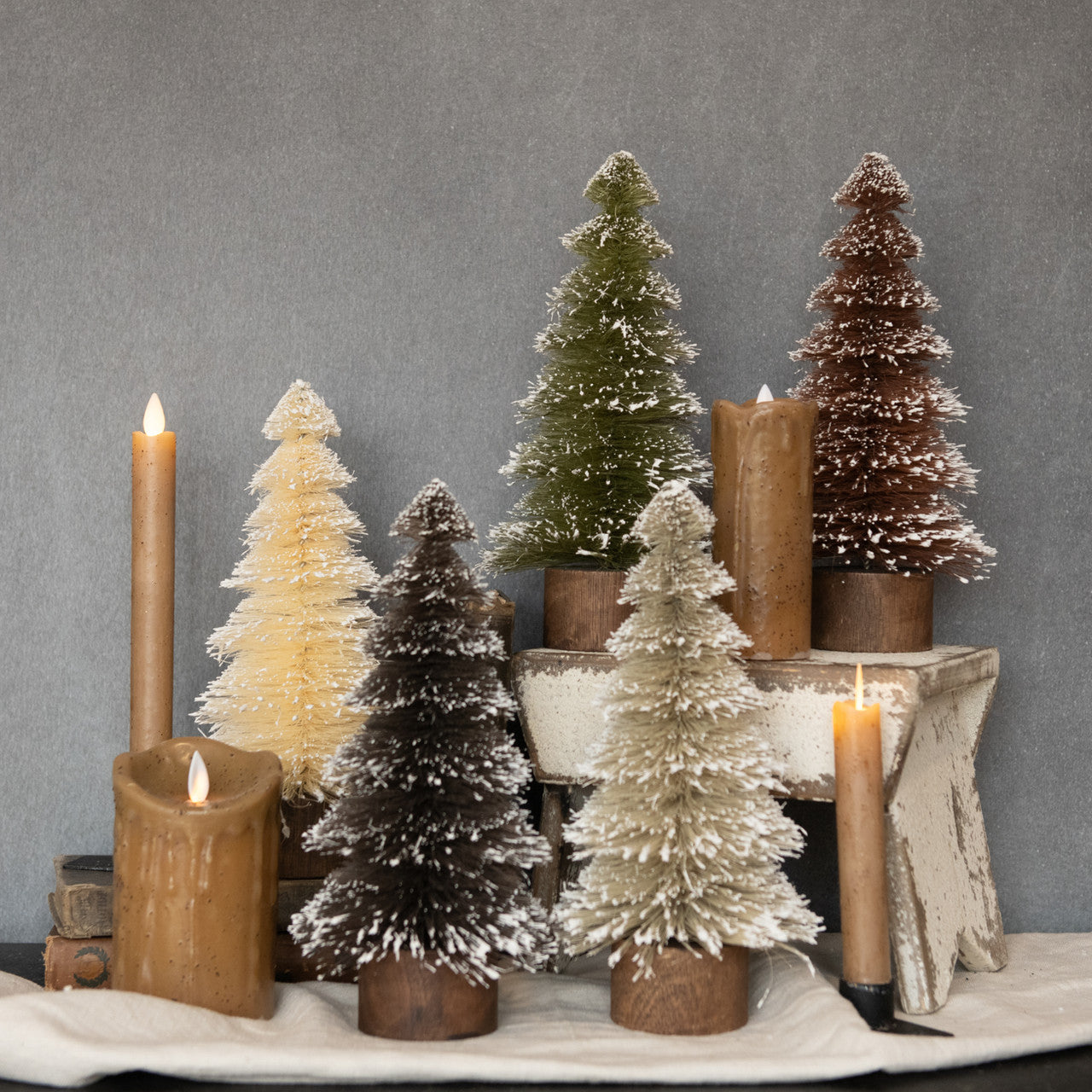 Snow Dusted Bottlebrush Trees - 2 Sizes