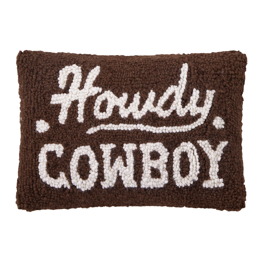 Hand-Hooked Howdy Cowboy Wool Pillow