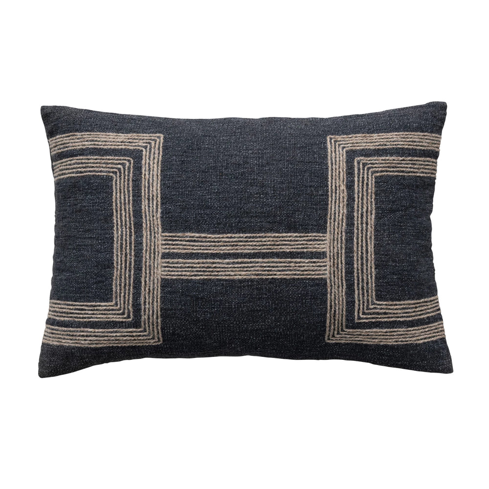 Jute Embroidered Lumbar Pillow