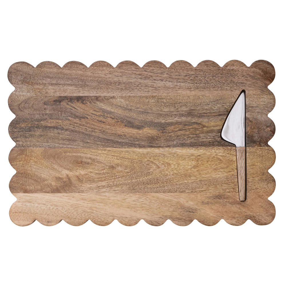 Scallop Edged Wooden Serving Board with Knife