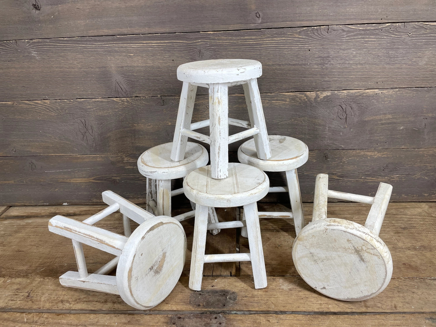 White Distressed Stool Pedestal