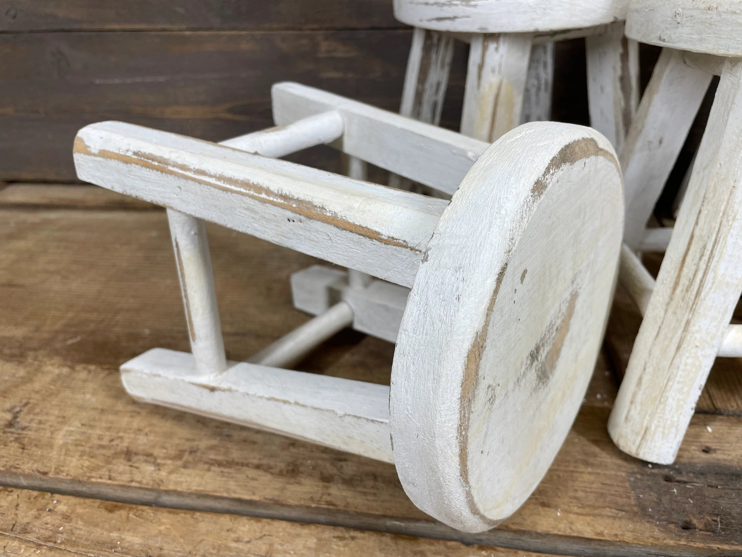 White Distressed Stool Pedestal