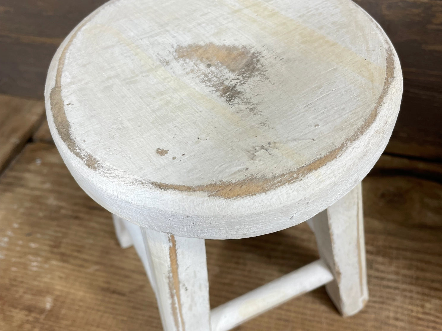 White Distressed Stool Pedestal