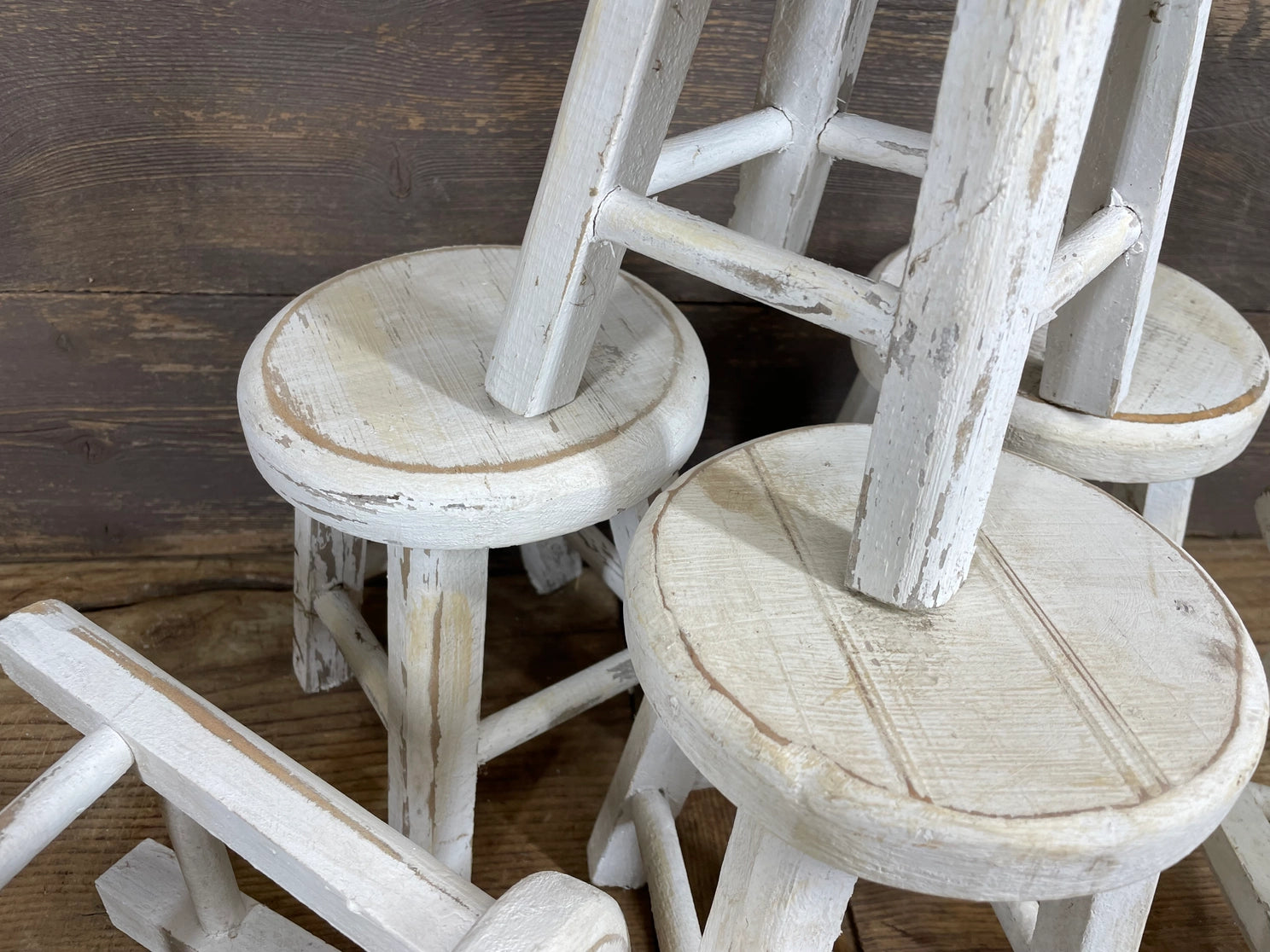 White Distressed Stool Pedestal