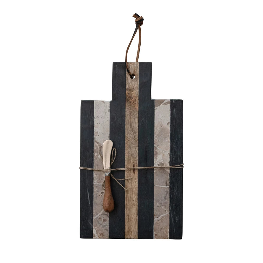 Striped Marble Serving Board w/Canape Knife