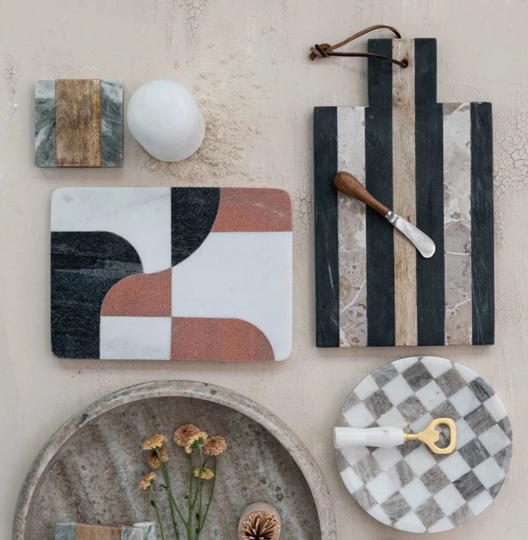 Striped Marble Serving Board w/Canape Knife