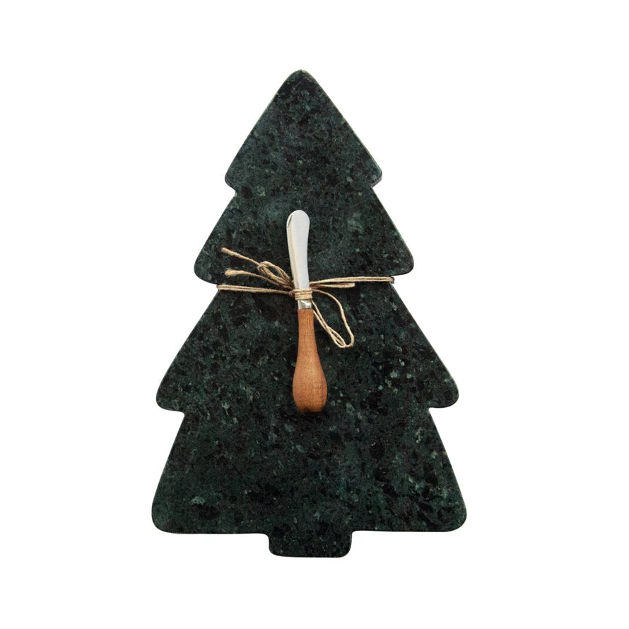 Marble Evergreen Serving Board + Knife