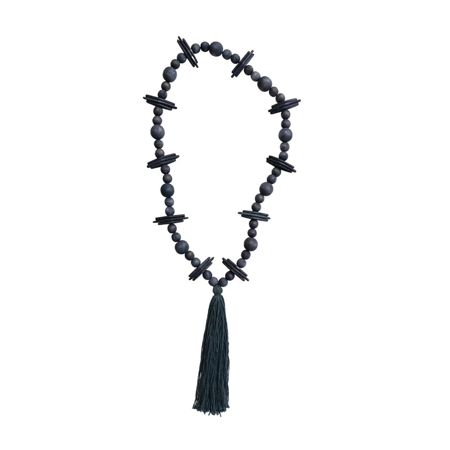 Oversized Oak Wood Beaded Garland with Tassel