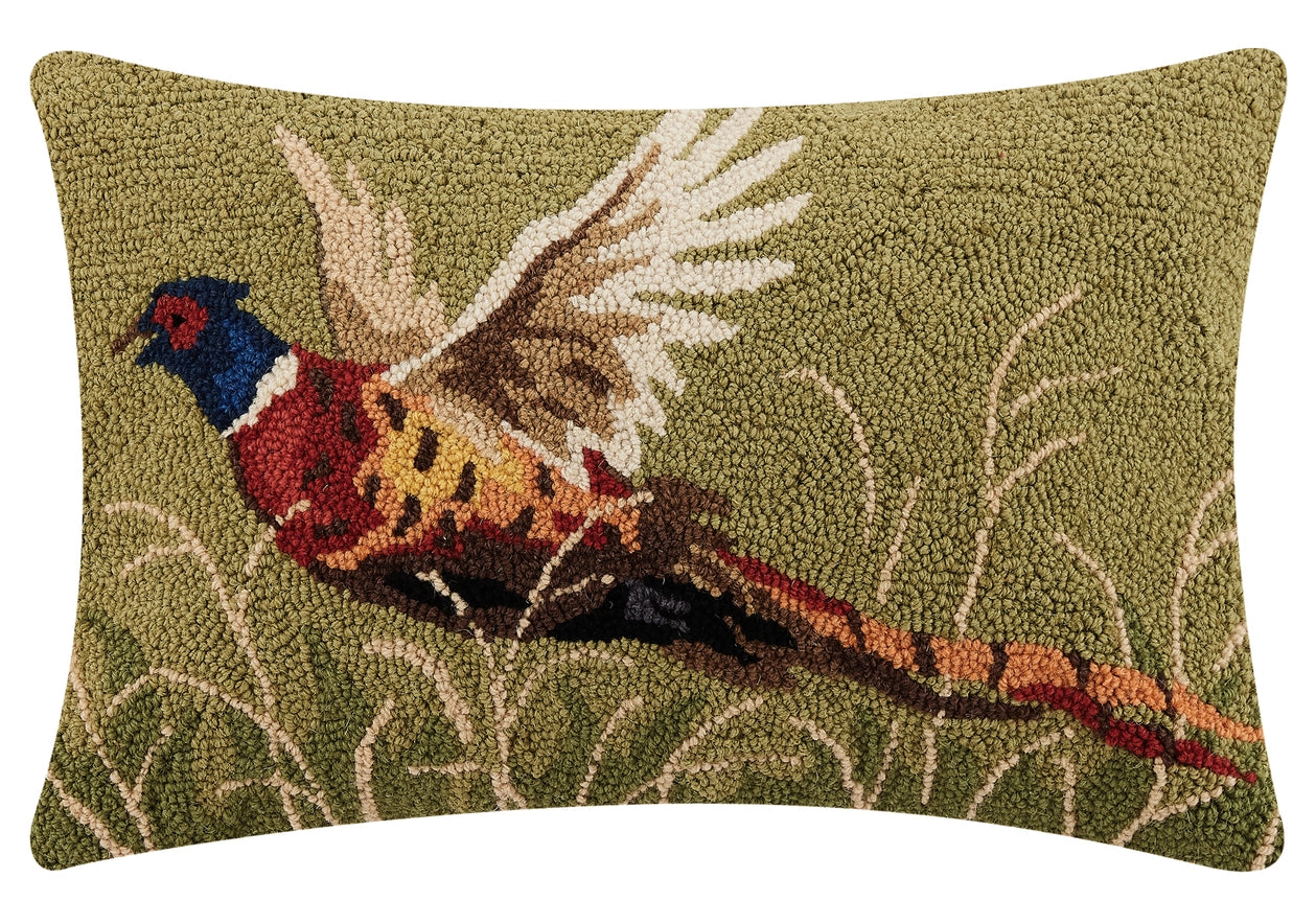 Hand-Hooked Pheasant Wool Pillow
