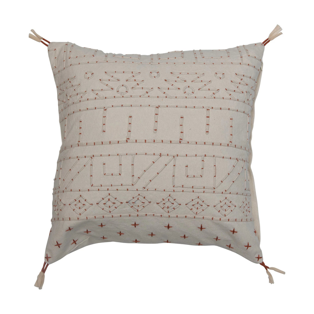 Embroidered Pillow with Piping + Tassels
