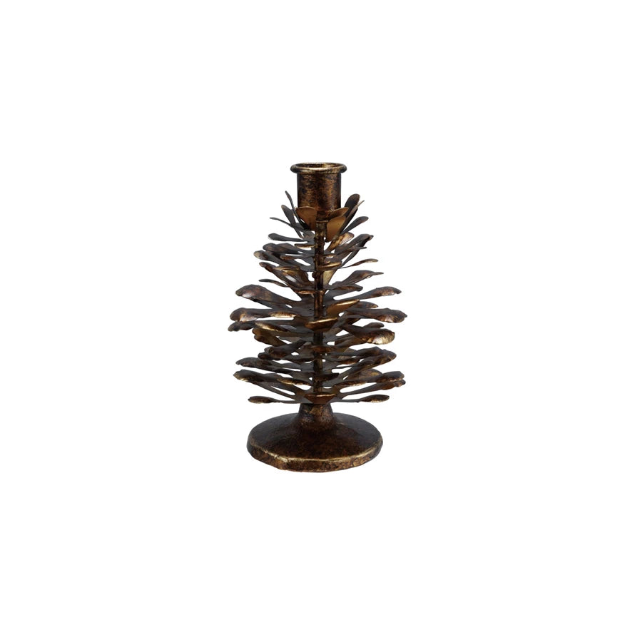 Rustic Iron Pinecone Shaped Taper Candle Holder - 2 Sizes