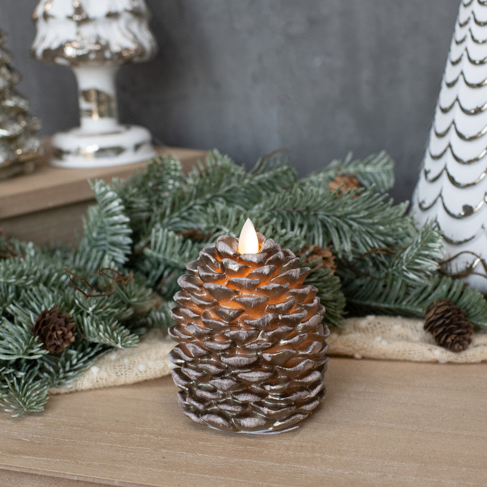 Brown Moving Flame Pinecone Candle - 2 Sizes