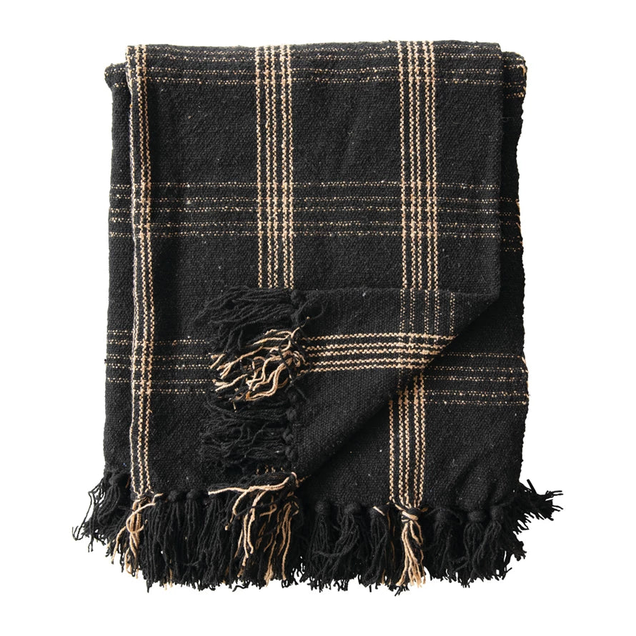 Woven Plaid Throw Blanket with Fringe