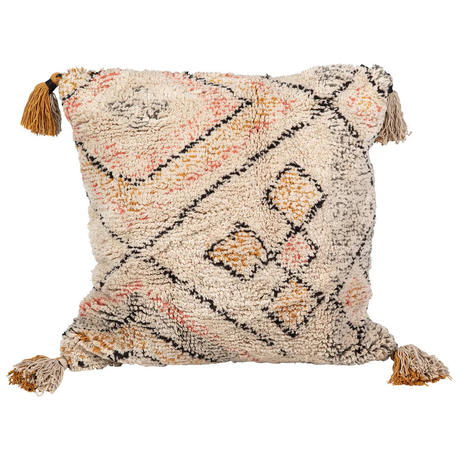 Handwoven Geometric Cotton Shag Pillow