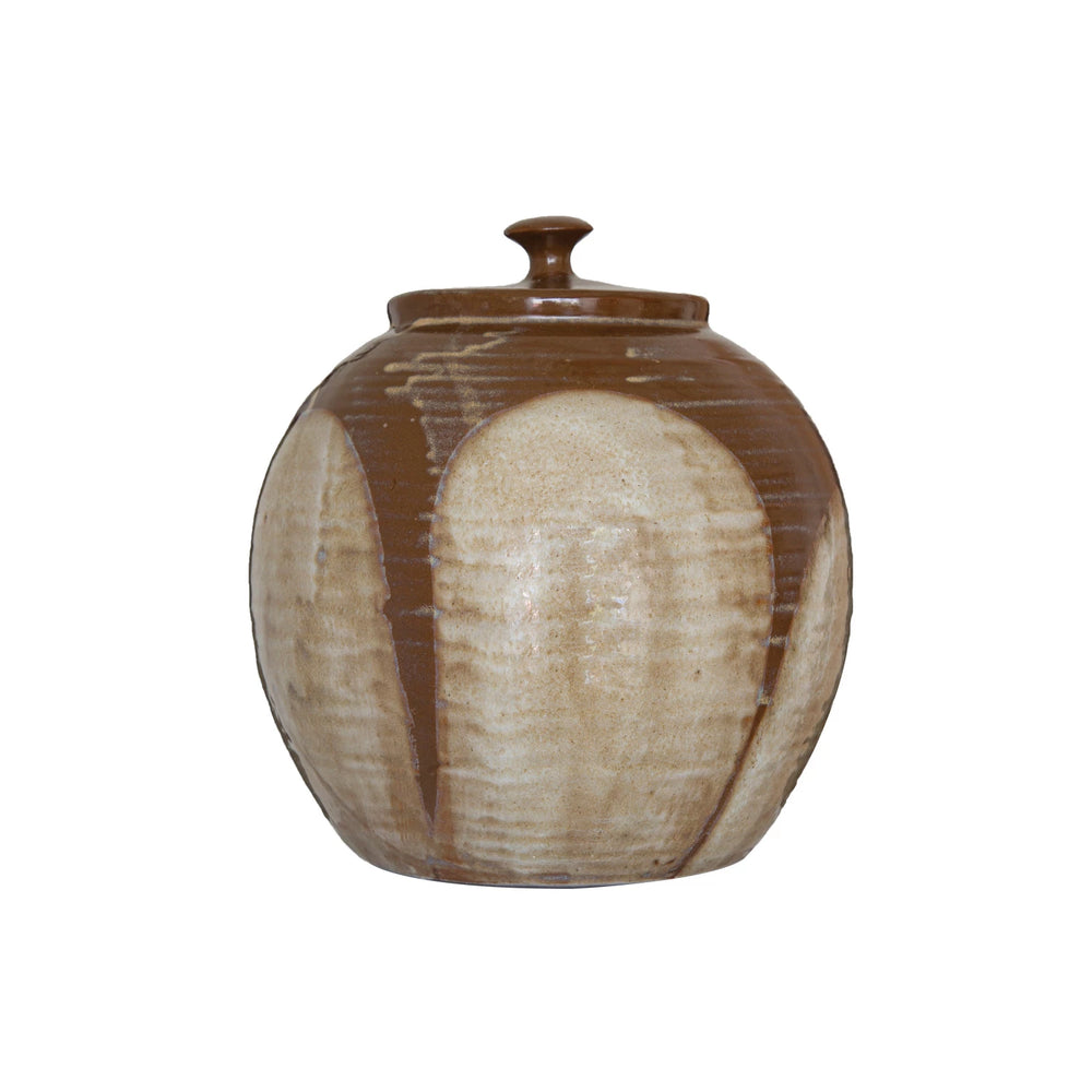 Lidded Brown Stoneware Jar