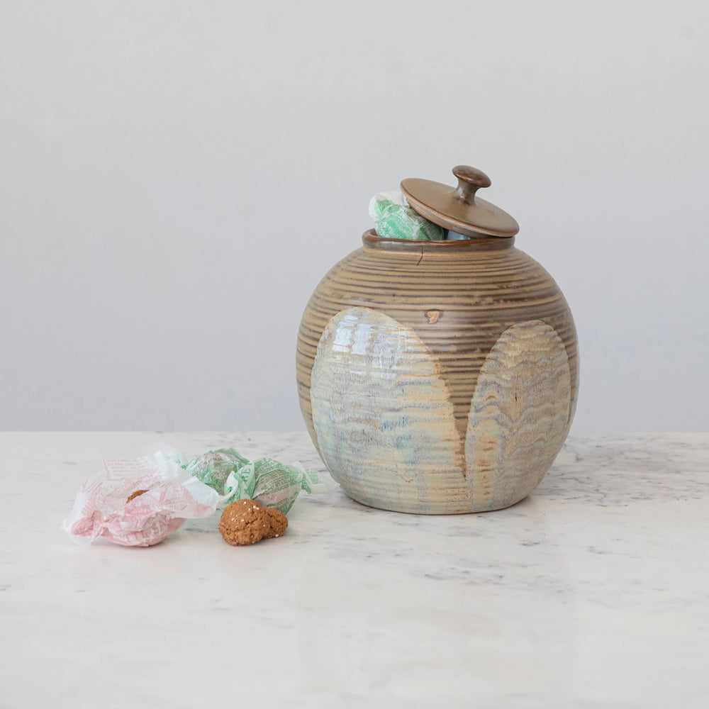 Lidded Brown Stoneware Jar