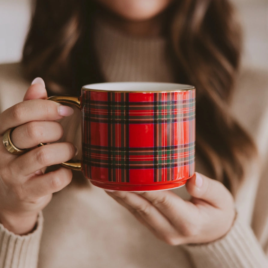 Holiday Plaid Mug w/Gold Handle - 2 Colors
