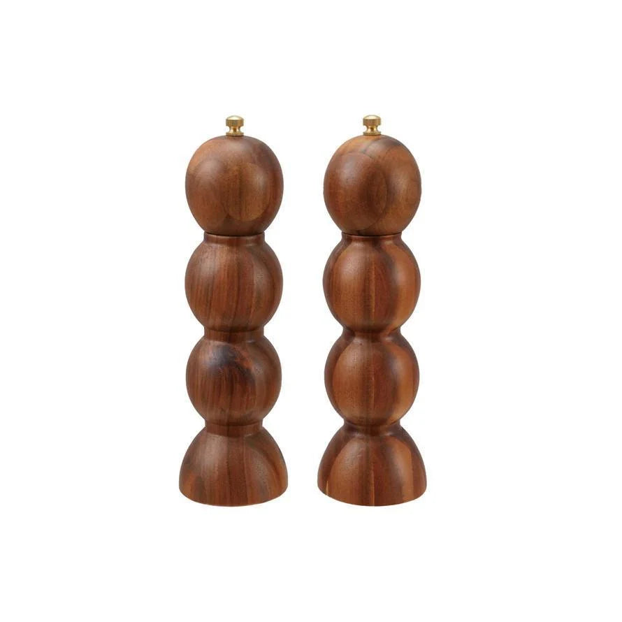 Round Wooden Salt + Pepper Mills - Set of 2