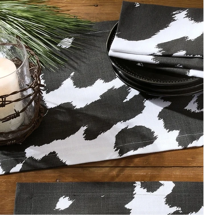 Black Cow Print Cotton Table Runner